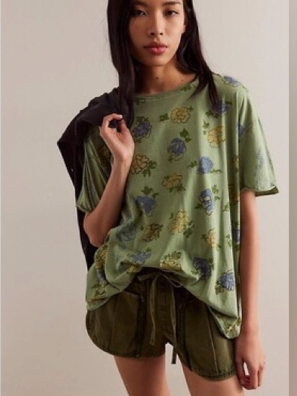 We The Free People Nina Floral Green Relaxed Women's Tee, size XS